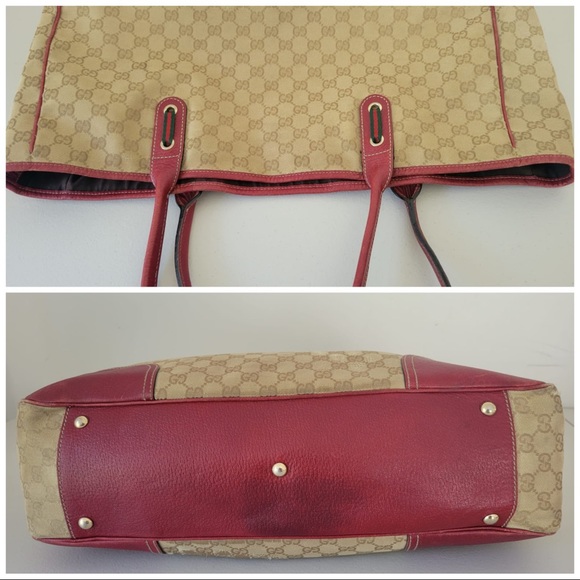 GUCCI Authentic GG Canvas Red Leather Princy Tote Bag - Picture 4 of 7